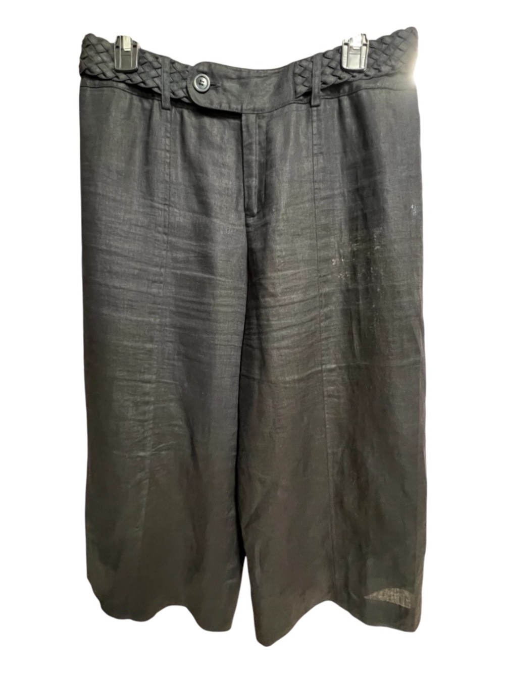 EUC Nine West Black Linen Belted Wide Leg Culotte Pants | Size 6